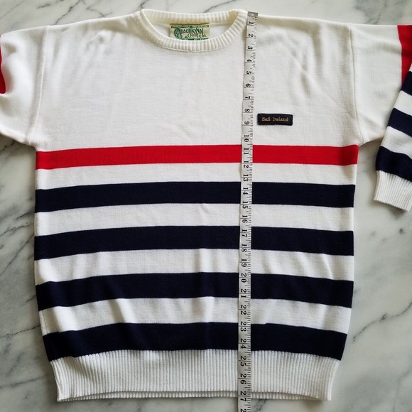 Vrg Traditional Craft Mens 40" to 42" Sweater Striped Salt Ireland Patch White - Picture 7 of 9